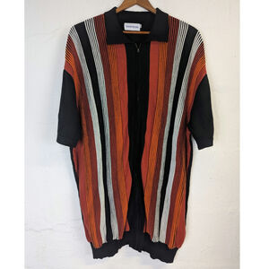 OxKnit Store Retro Zip Cardigan Mens 3XL Black Orange Striped Ribbed Collared